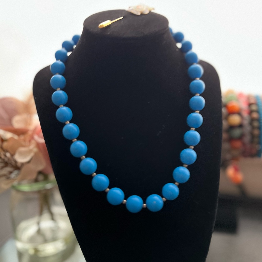 Vintage Plastic Blue Beaded Necklace